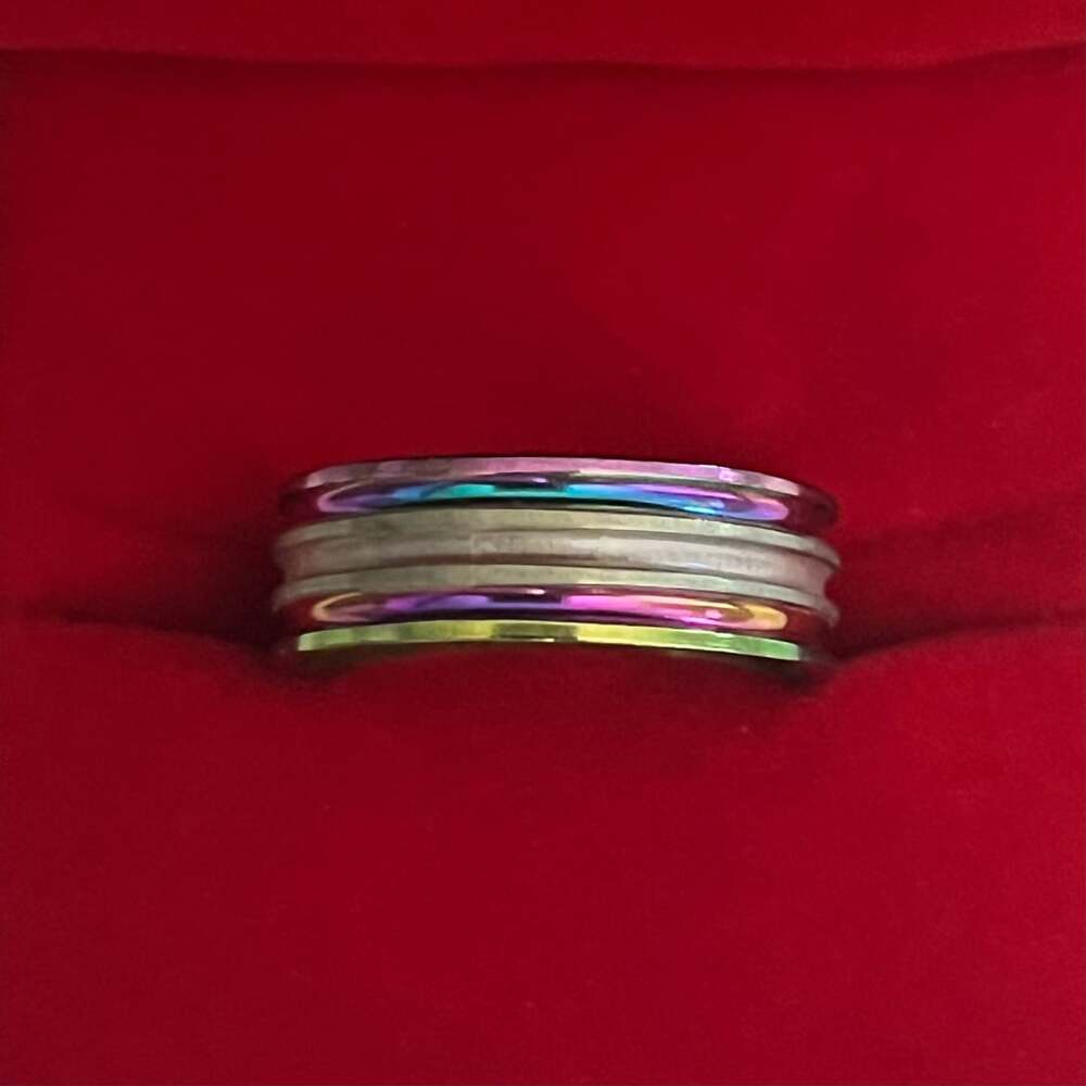 Tungsten Carbide Iridescent Rainbow Beveled Ridges Polished Finish 6mm Band Siz
